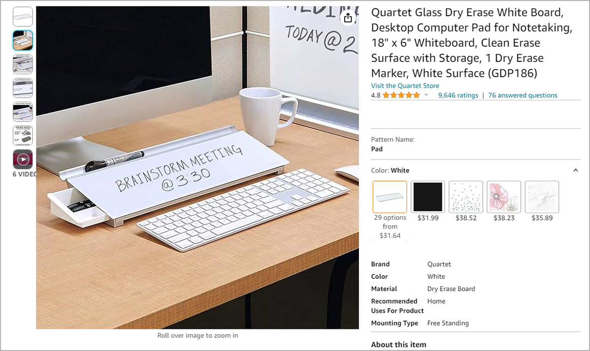 Quartet Glass Dry Erase White Boardの写真